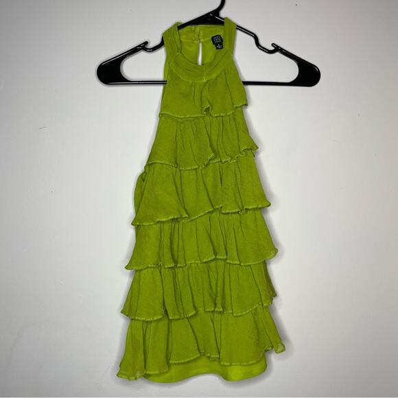 Sacks Fifth Avenue 100% Silk Layered Halter Blouse Sleeveless Green Chartreuse - Picture 1 of 6